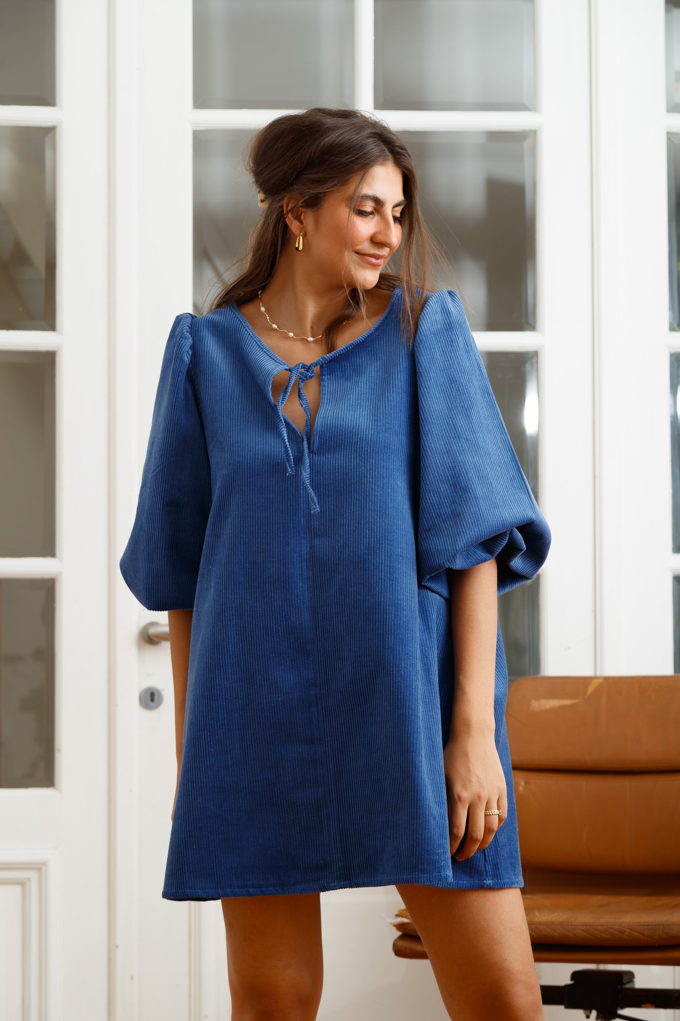 Elisa Corduroy Dress Blue